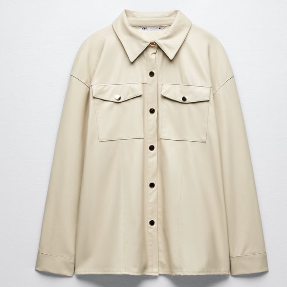 Zara - Brand New! Faux Leather Overshirt in Ecru